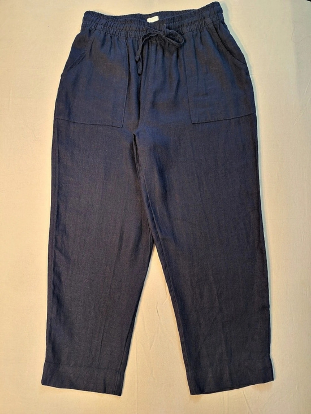 Sigrid Olsen Linen Relaxed Drawstring Ankle Pants in Navy Blue Size Medium